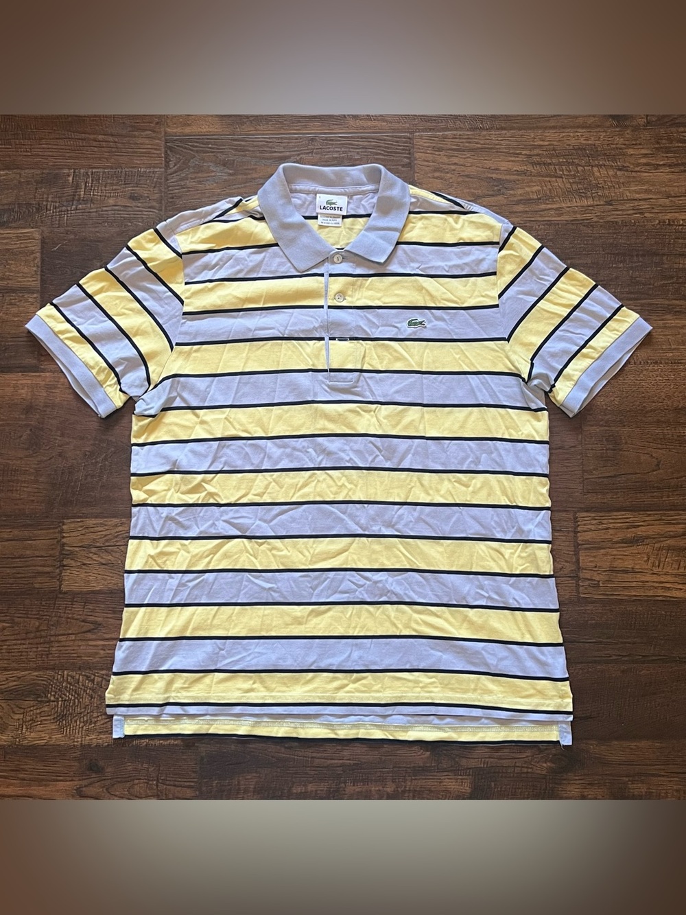 Lacoste Polo Shirt Yellow Purple Striped Short Sleeve | Men’s Size 5